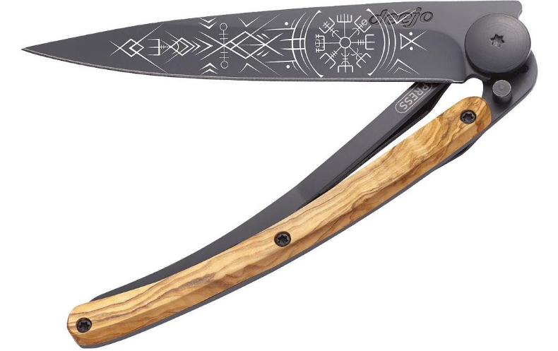 NAVALHA DEEJO, 37GR, VIKING VEGVISIR, BLACK, MADEIRA OLIVEIRA