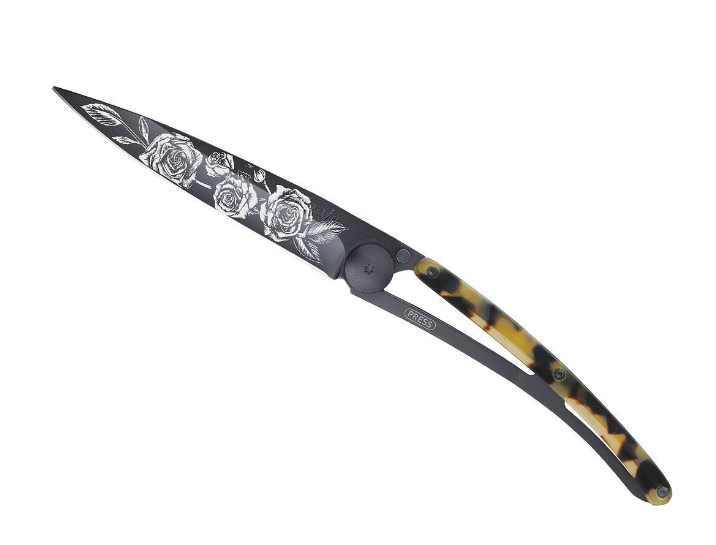 NAVALHA DEEJO, 37GR, ROSES, BLACK, DARK TARTARUGA - Image 2