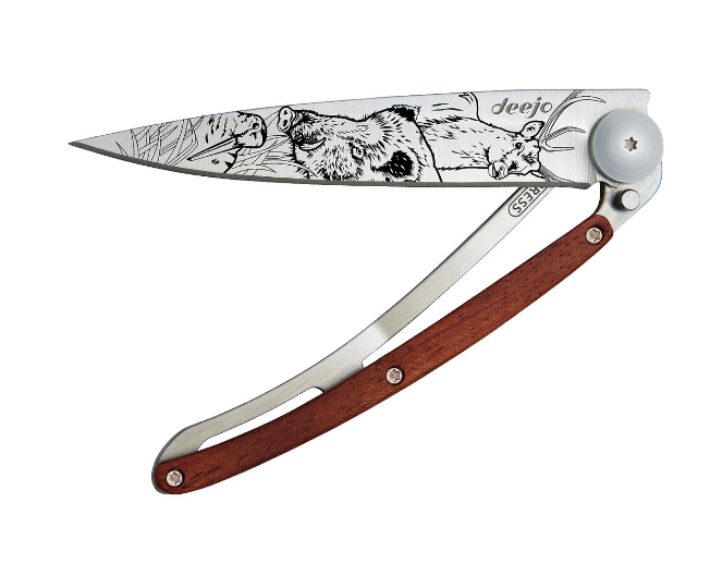 NAVALHA DEEJO, 37GR, HUNTING SCENE, TITANIUM, MADEIRA CORAL