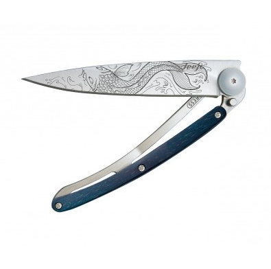 NAVALHA DEEJO, 37GR, FISH, TITANIUM, MADEIRA AZUL