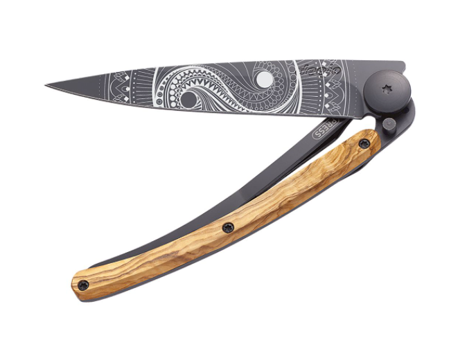 NAVALHA DEEJO, 37GR, YIN & YANG, BLACK, MADEIRA OLIVEIRA