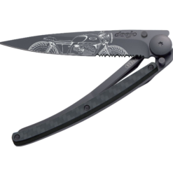 NAVALHA SERRILHADA DEEJO 37G, CAFÉ RACER, BLACK, CARBONO