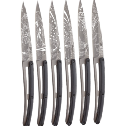 FACA CARNE DEEJO, CONJ. 6, JAPANESE, TITANIUM, MADEIRA ÉBANO