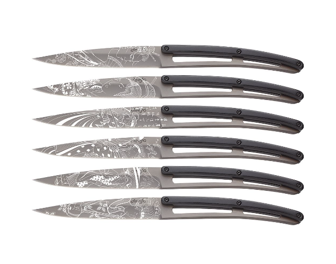 FACA CARNE DEEJO, CONJ. 6, JAPANESE, TITANIUM, MADEIRA ÉBANO - Image 2
