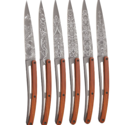 FACA CARNE DEEJO, CONJ. 6, GRAND SIÉCLE, TITANIUM, MADEIRA CORAL