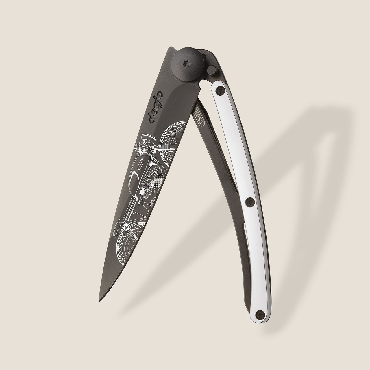 NAVALHA DEEJO 37G, CAFÉ RACER, BLACK, PRATEADO